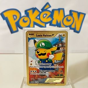 Pokemon Card Luigi Pikachu  296/XY-P Gold Metal Card Rare Mario Pikachu